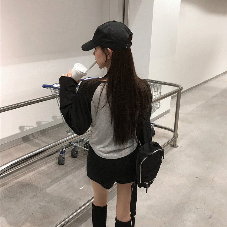 充代　マウスラビット　ロングTシャツ キャップ　カバン　イェソン　韓国 ツートンラグラン長袖Tシャツ｜長袖Tシャツ｜韓国ファッション通販 SONA