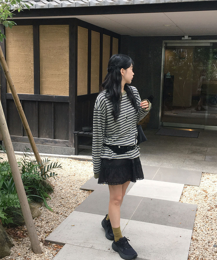 ストライプ長袖Tシャツ OLIVE