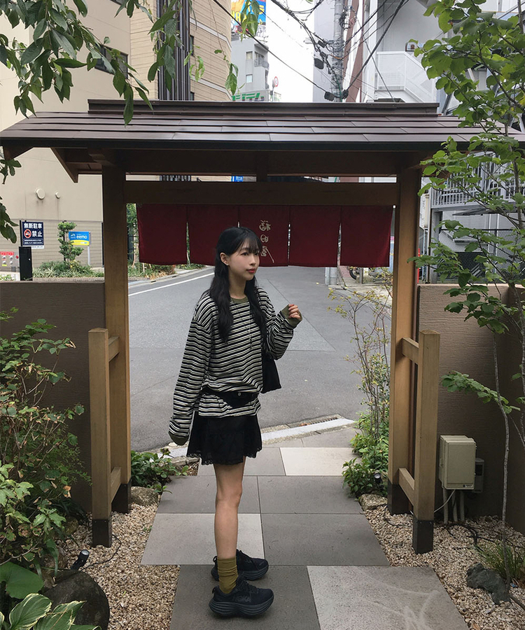 ストライプ長袖Tシャツ OLIVE