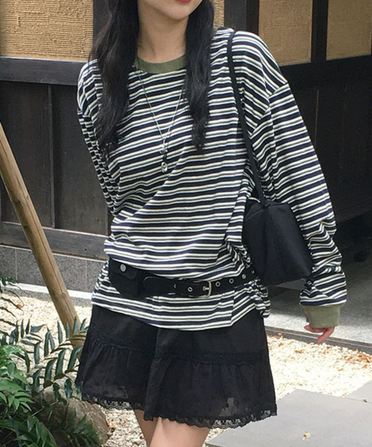 ストライプ長袖Tシャツ OLIVE