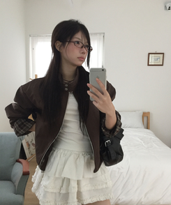 オータムチェックピンタックジャンパー BROWN