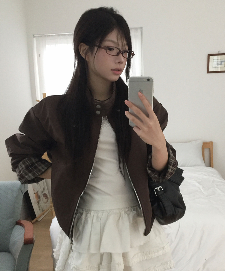 オータムチェックピンタックジャンパー BROWN