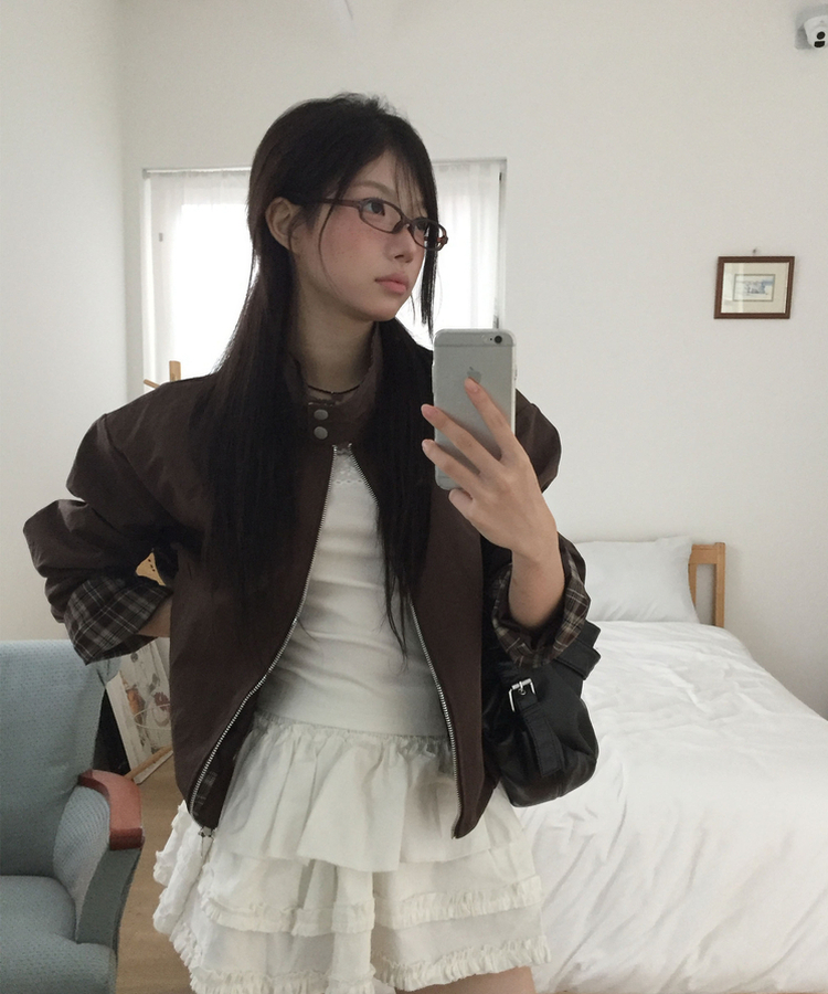 オータムチェックピンタックジャンパー BROWN