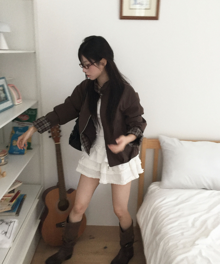 オータムチェックピンタックジャンパー BROWN