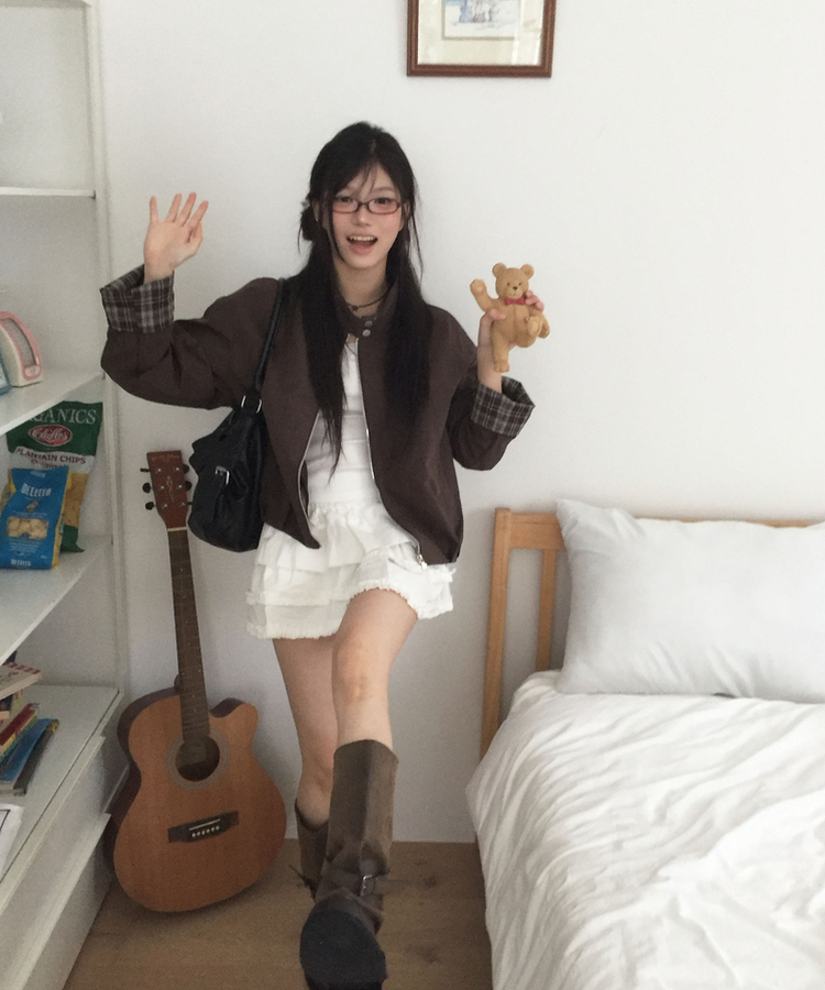 オータムチェックピンタックジャンパー BROWN