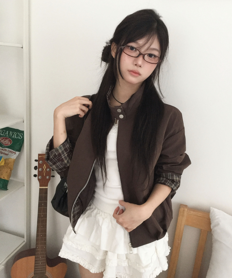 オータムチェックピンタックジャンパー BROWN