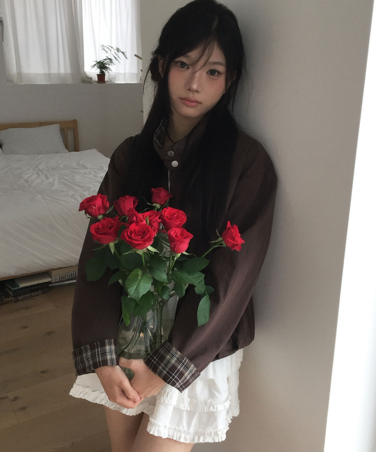 オータムチェックピンタックジャンパー BROWN