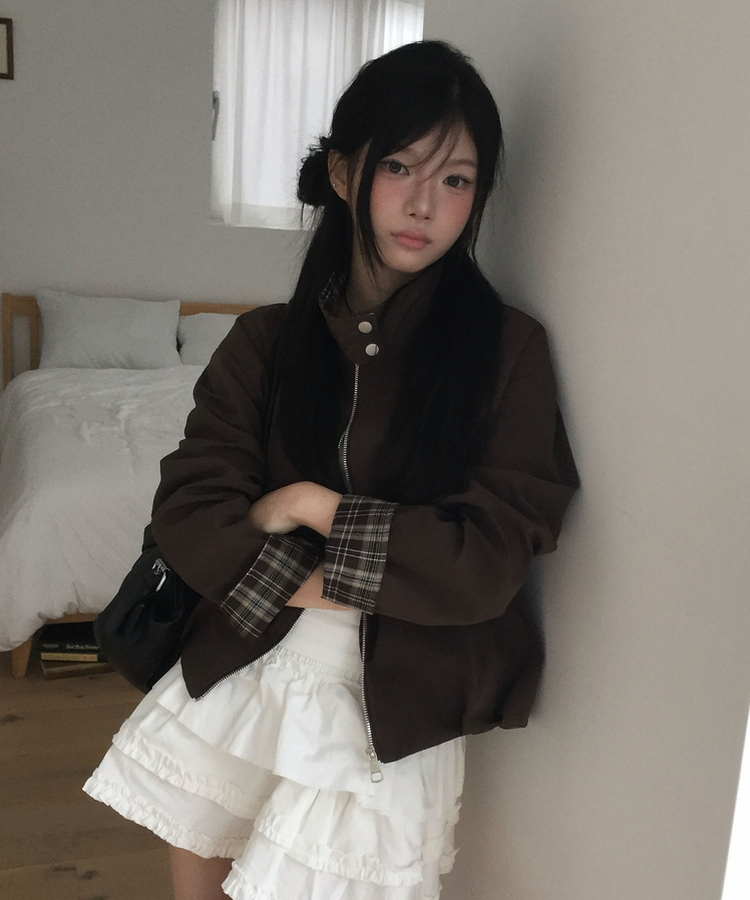 オータムチェックピンタックジャンパー BROWN