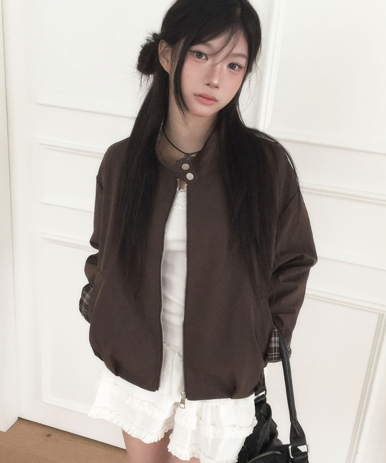 オータムチェックピンタックジャンパー BROWN