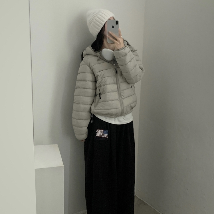 마블 후드 경량 스트링 웰론 아웃도어 숏패딩 집업점퍼