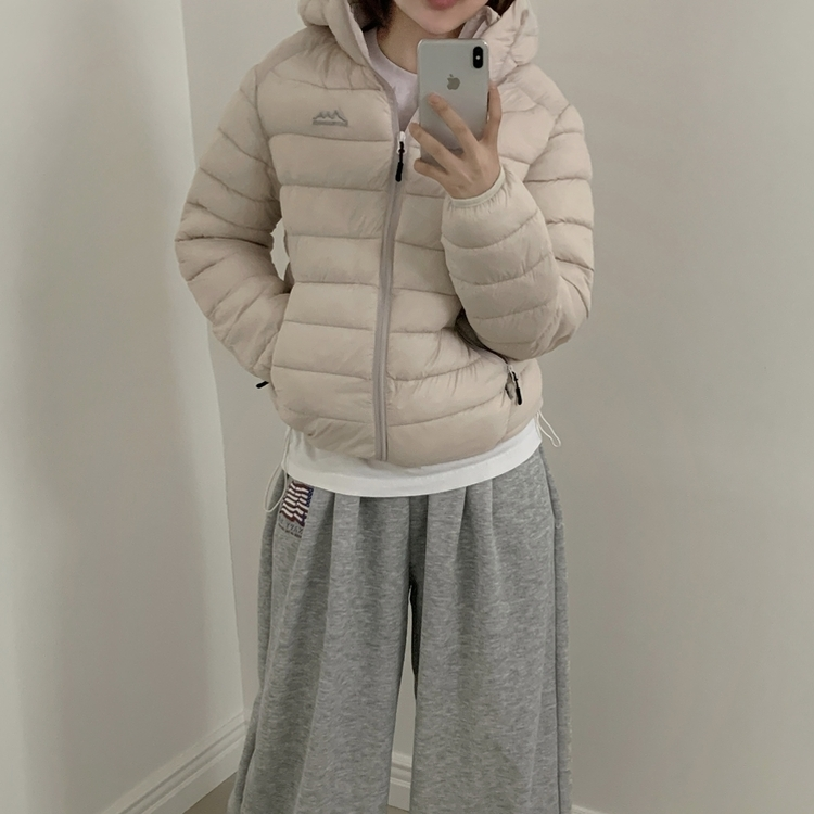 마블 후드 경량 스트링 웰론 아웃도어 숏패딩 집업점퍼
