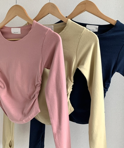 サイドシャーリングラウンド長袖Tシャツ(6color)