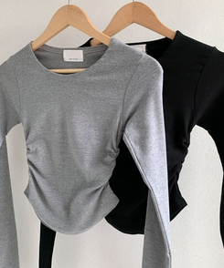 サイドシャーリングラウンド長袖Tシャツ(6color)