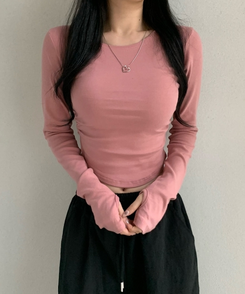 サイドシャーリングラウンド長袖Tシャツ(6color) PINK