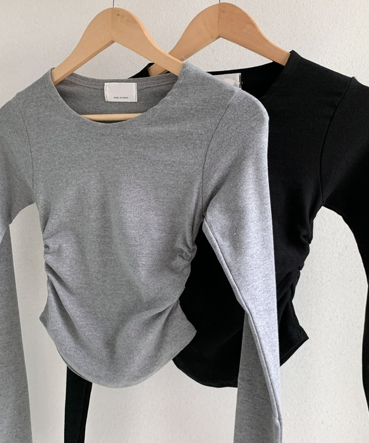 サイドシャーリングラウンド長袖Tシャツ(6color)