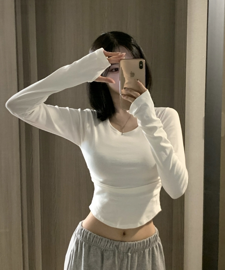 サイドシャーリングラウンド長袖Tシャツ(6color) IVORY