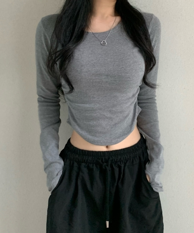 サイドシャーリングラウンド長袖Tシャツ(6color) CHARCOAL