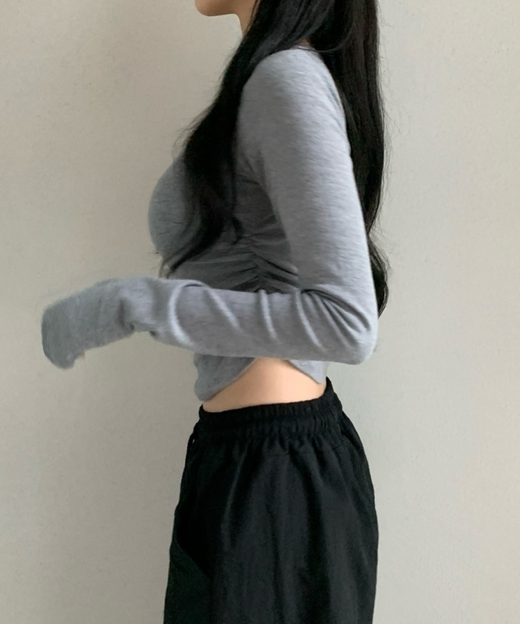 サイドシャーリングラウンド長袖Tシャツ(6color) CHARCOAL