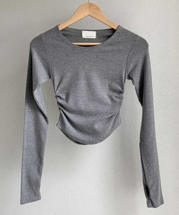 サイドシャーリングラウンド長袖Tシャツ(6color)