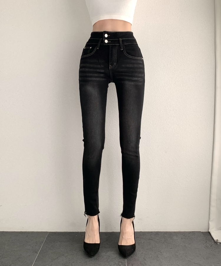 ツーボタンスキニーデニムパンツ BLACK