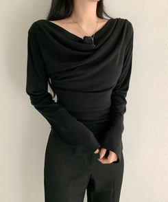 【起毛】ドレープシャーリングTシャツ BLACK