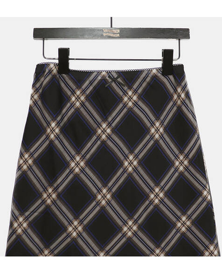 チェックシフォンレースリボンミディスカート