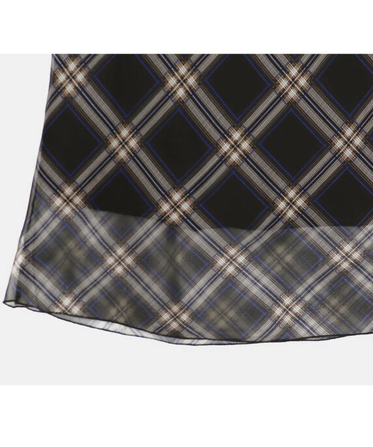 チェックシフォンレースリボンミディスカート