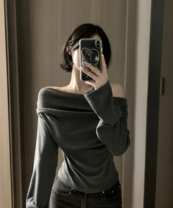 アンバランスドレープブラウス CHARCOAL