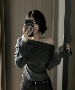 アンバランスドレープブラウス CHARCOAL