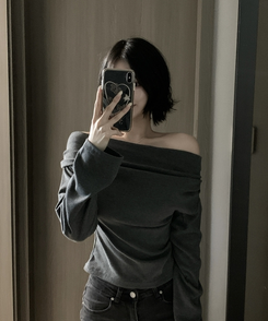 アンバランスドレープブラウス CHARCOAL