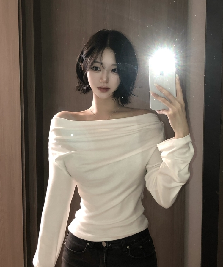 アンバランスドレープブラウス IVORY