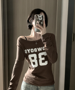 アンバランスオフ長袖Tシャツ(5color) BROWN