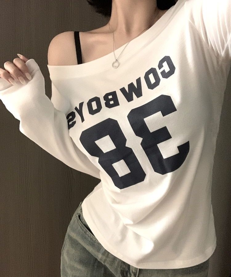 アンバランスオフ長袖Tシャツ(5color) IVORY