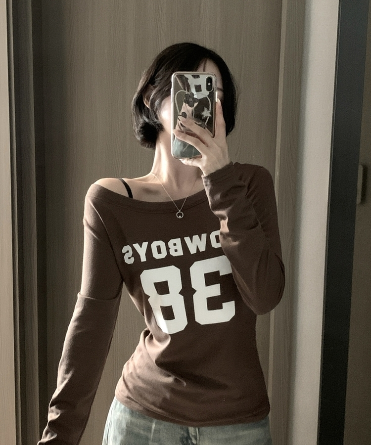 アンバランスオフ長袖Tシャツ(5color) BROWN