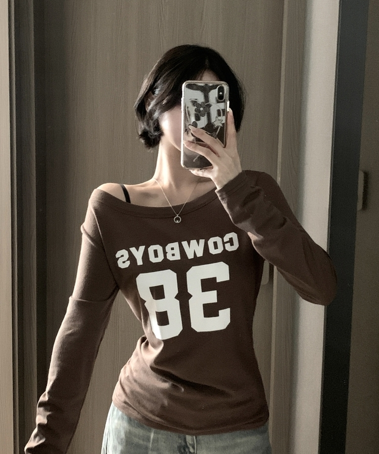 アンバランスオフ長袖Tシャツ(5color) BROWN