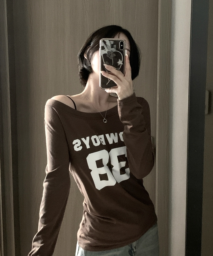 アンバランスオフ長袖Tシャツ(5color) BROWN