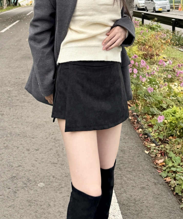 コーデュロイミ二スカート BLACK
