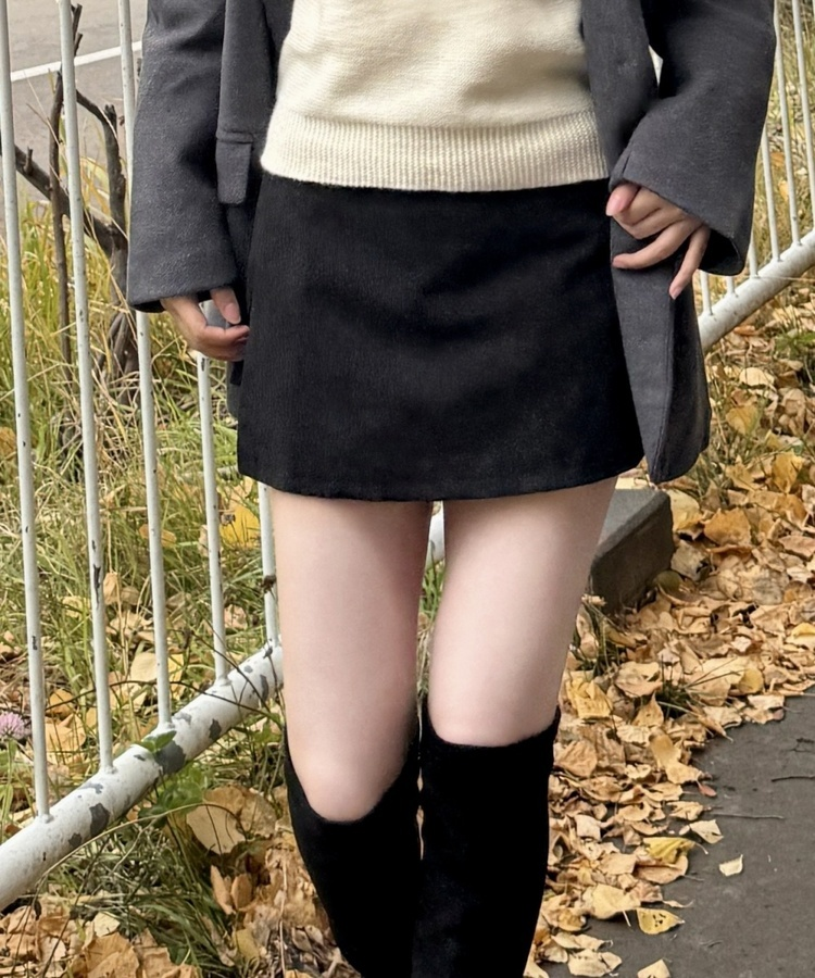 コーデュロイミ二スカート BLACK