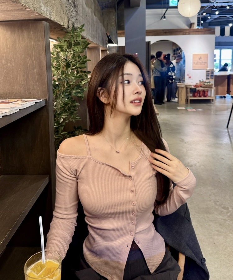 スリムオフショルダーリブニット PINK