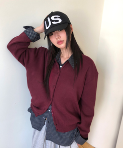 ルーズフィットニットカーディガン(14color) WINE
