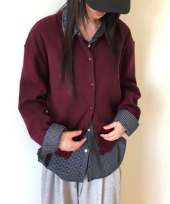 ルーズフィットニットカーディガン(14color) WINE