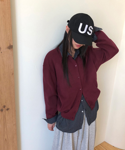 ルーズフィットニットカーディガン(14color) WINE