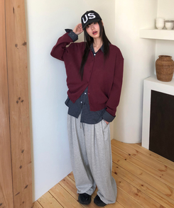 ルーズフィットニットカーディガン(14color) WINE