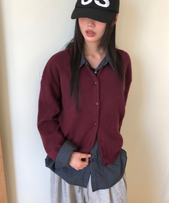 ルーズフィットニットカーディガン(14color) WINE