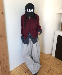 ルーズフィットニットカーディガン(14color) WINE