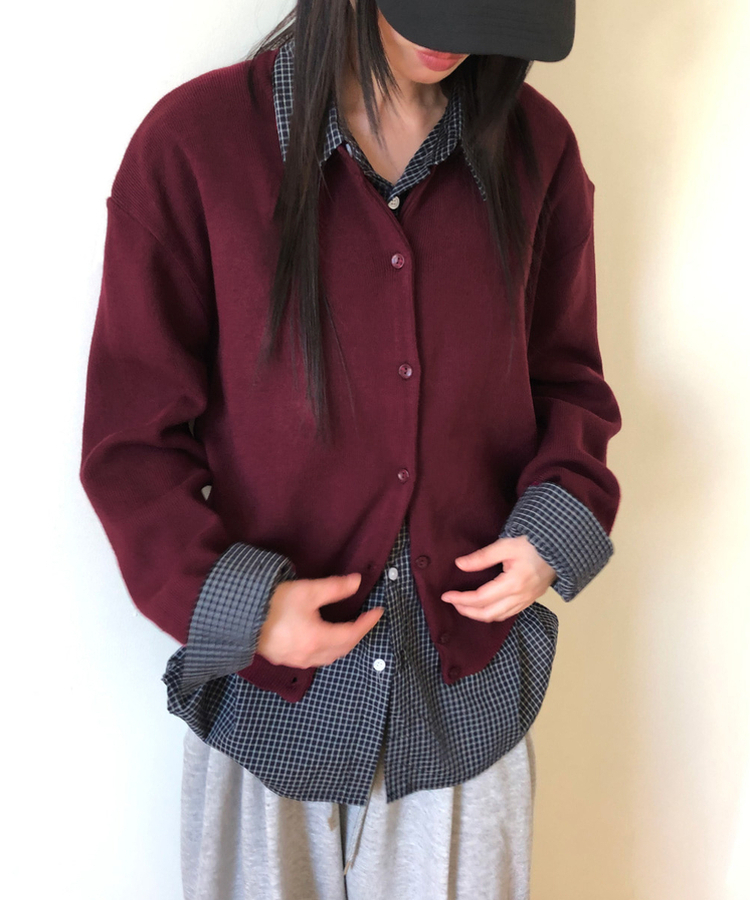 ルーズフィットニットカーディガン(14color) WINE