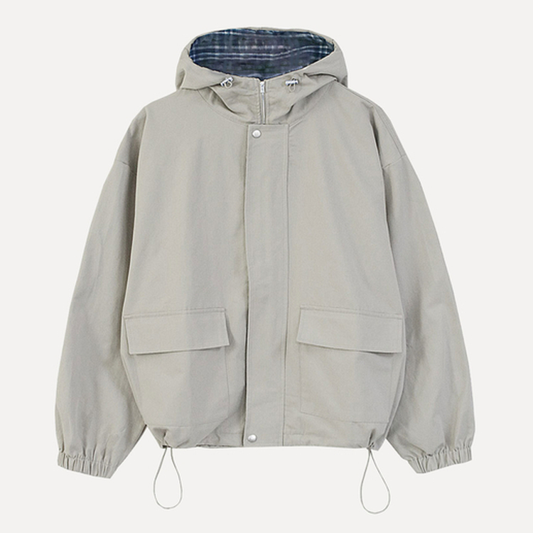 캠브리지 체크 배색 스트링 후드야상 집업점퍼