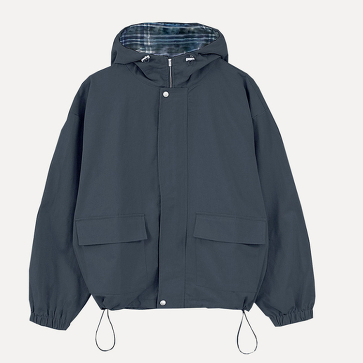 캠브리지 체크 배색 스트링 후드야상 집업점퍼