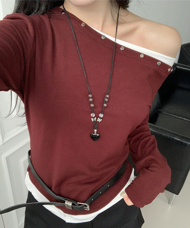 オフショルダースタッド長袖Tシャツ(5color)