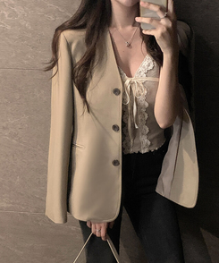 ノーカラーラインジャケット BEIGE